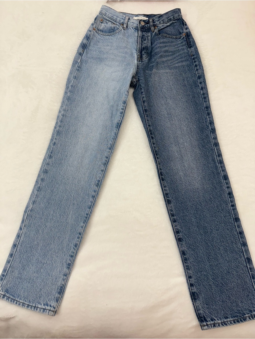 PacSun Two-Tone High Rise Straight Jeans - Light & Dark Blue